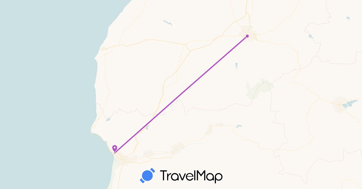 TravelMap itinerary: driving, train in Morocco (Africa)